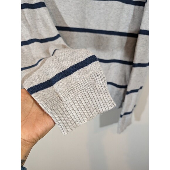 Levi's Sweater Men Sz XL Beige Grey Striped Long Sleeve Slim Fit Crew Neck Nerdy - Picture 3 of 7